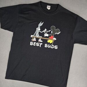 Best Buds Shirt Mens XL Black Graphic Parody‎ Cartoon Rabbit Mouse 420 Tee